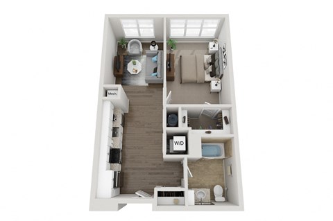 Floor plan for studio, 1 bath, 681 sqft
